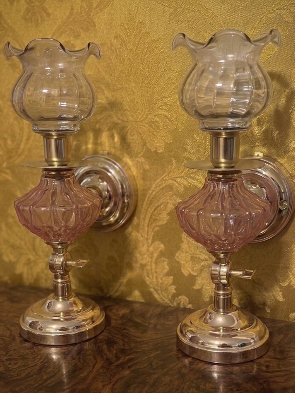 🩷 Vintage Home Interiors Pink Glass Wall Scones, Candle Holders, Set of 2
